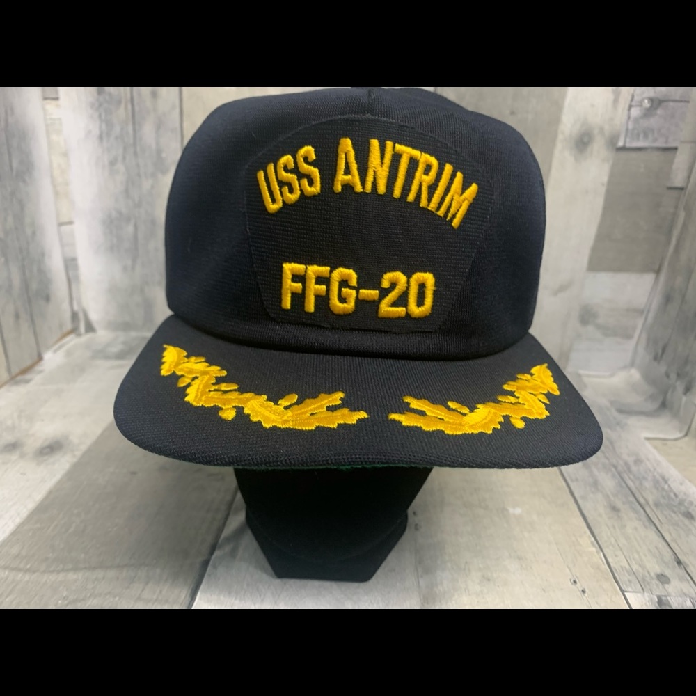 Uss-Antrim ffg-20 vintage navy blue gold army SnapBack hat